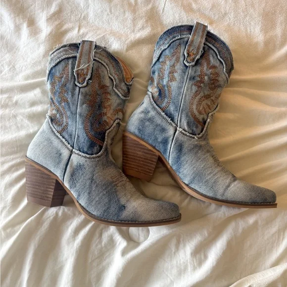 Denim Western Cowboy Boots - Picture 3 of 7